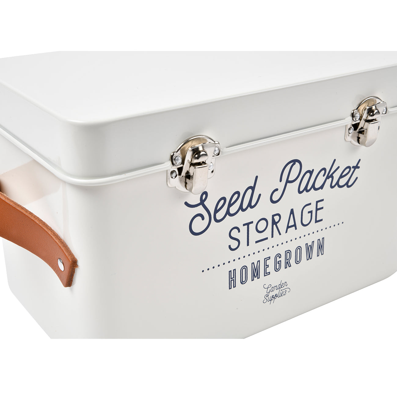 Leather Handled Seed Packet Storage Tin - Stone