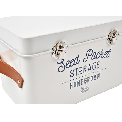 Leather Handled Seed Packet Storage Tin - Stone